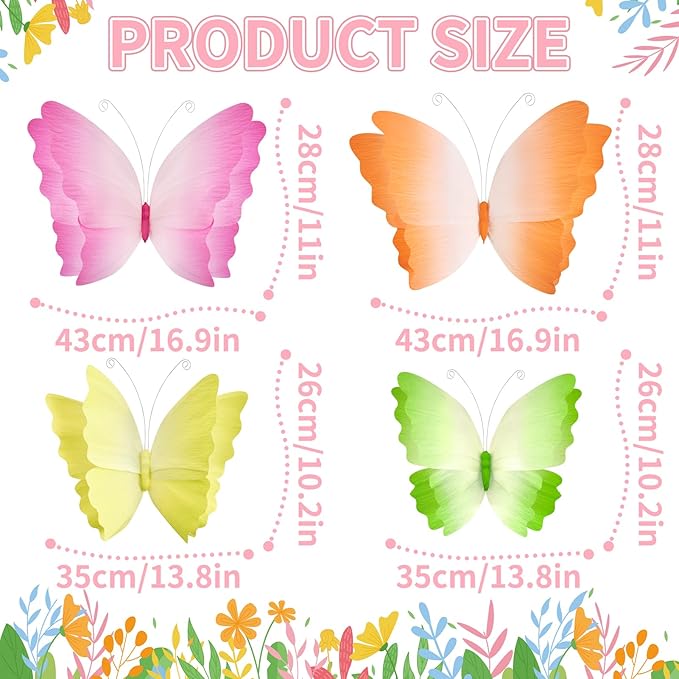 SUNBEAUTY Butterfly Party Decorations Hanging Gradient Colors Butterfly Decorations Paper Garden 3D Butterflies Decor Pastel Paper Butterflies Decoration for Wedding Baby Shower Birthday Party Room