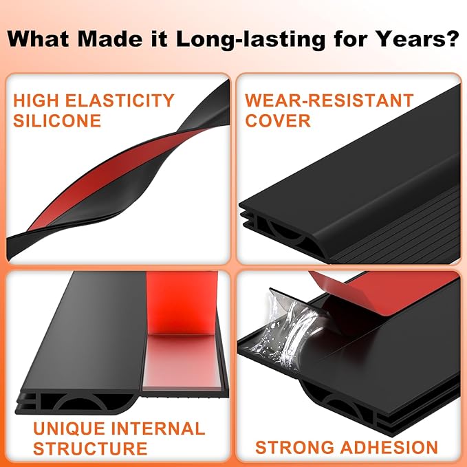 5Pack Door Draft Stopper, Black Door Sweep for Bottom of Exterior & Interior Doors Weather Stripping Door Seal Gap Filler Bottom Noise Cold Air Insulation Save Energy Install Quickly Easily