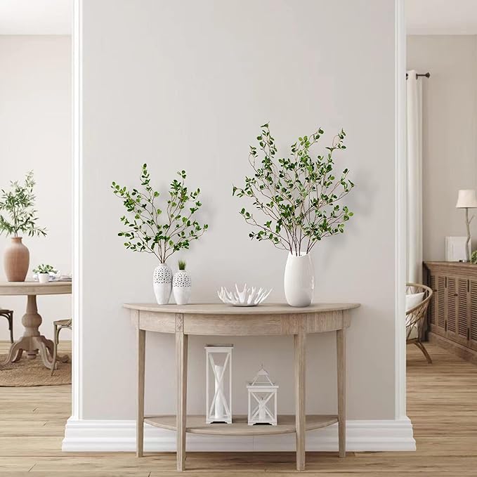 Sggvecsy 43’’ 2Pcs Artificial Ficus Branches Faux Leaf Spray Green Eucalyptus Branches Artificial Greenery Stems Fake Ficus Twig Plants for Home Office Wedding Vase Filler Shop Decoration