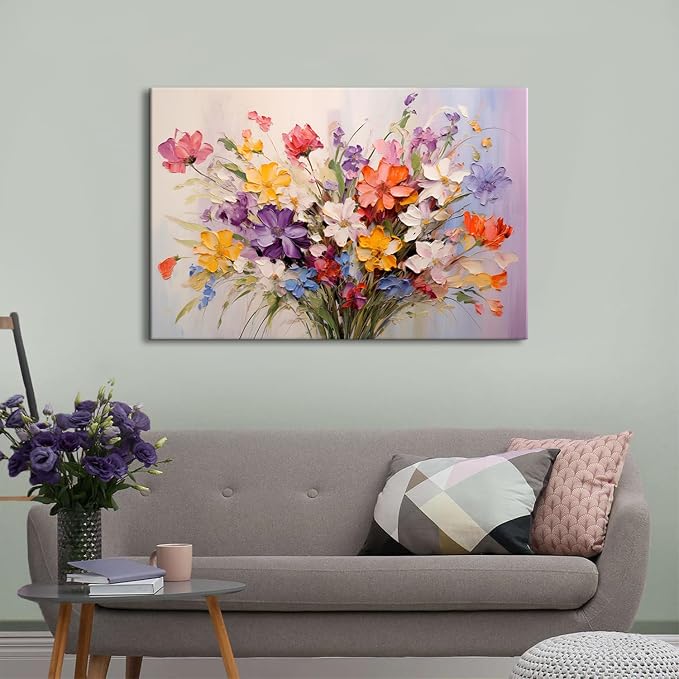 Large Colorful Flower Canvas Wall Art Daisy Poppy Picture Wildflower Wall Decor for Bedroom Abstract Nature Botanical Painting Prints Watercolor Floral Poster Artwork Living Room Decoration 32x48"