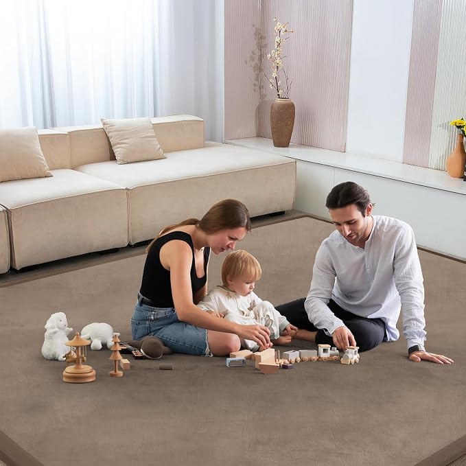 Baby Play Mat for Floor Nursery Rug Muscle Mat Area Rug Playroom Rug 39"x59" Playpen Mat Elastic Foam 1.3" Thick Crawling Mat for Babies,Toddlers, Infants, Kids,Camel