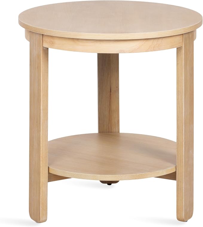 Kate and Laurel Foxford Tiered Round Side Table; 22 x 22 x 25; Light Natural; Transitional Two-Tier Circle Nightstand Table with Storage for Use as Living Room End Table