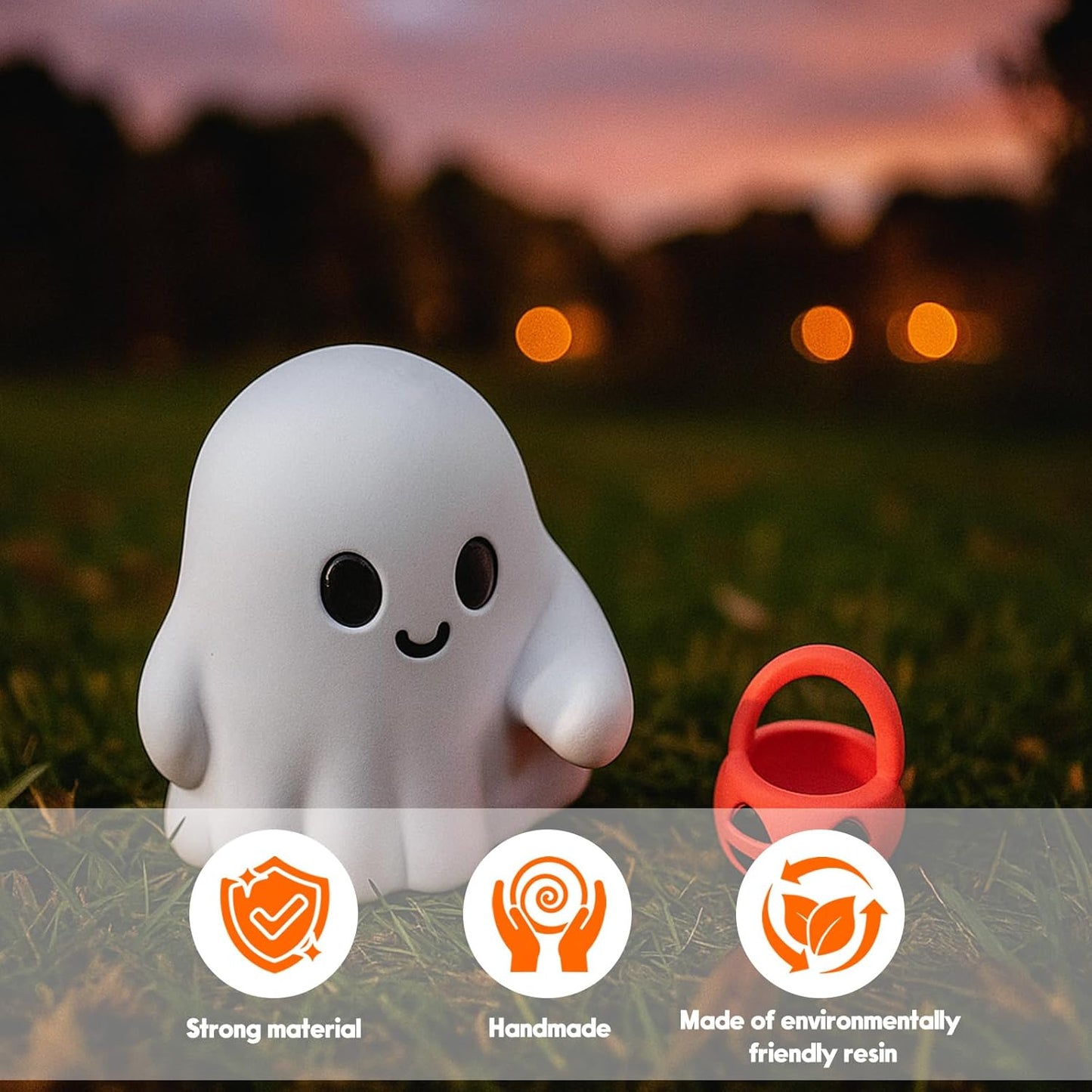 Halloween Ghost Figurine, Funny Spooky Resin Ghost with Pumpkin Basket Statue, Cute Decor for Halloween Decorations Indoor, Porch and Indoor Spooky Home Decor Gifts