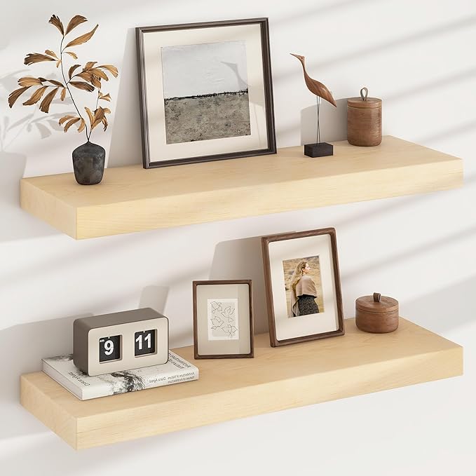 Floating Shelves for Wall, USA-Sourced Maple Wood 30 Inch Wall Shelves Set of 2, Natural Wooden Mounted Picture Ledge Shelf, Nursery Book Storage Shelf Kids Bookshelf Display, Shelf for Bathroom