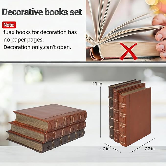 Guichifun Decorative Books Home Decor Accents - Resin Retro Classical Fake Books Faux Books Decoration Gifts for Men Coffee Table Shelf Decor for Living Room Decor 7.8 * 4.7 * 11 Inch