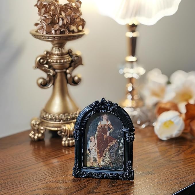 Black Antique Picture Frames 2.5x3.5 Ornate Arched Vintage Picture Frames with Glass Front for Wall Hanging and Tabletop Photo Gallery Wall Decor Vintage Home Decor