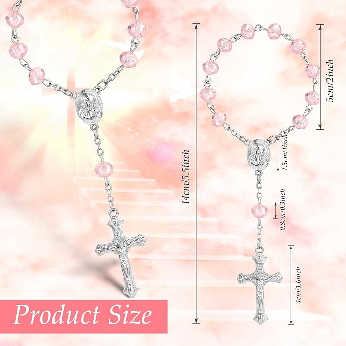 Sureio 50 Sets Baptism Favors Rosary Set Including Mini Rosary Beads Baptism Favors Organza Bags for Baby Shower Wedding Supplies Gifts for Christening Weddings First Communion Easter Gift (Pink)