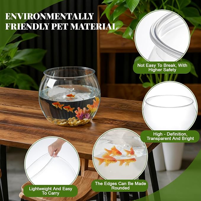 Geelin 1 Gallon Plastic Fish Tank Large Bowl Shatterproof with Crystal Clear Clarity for Terrarium, Flower Vase Centerpiece Gift for Fish Lovers (Round)