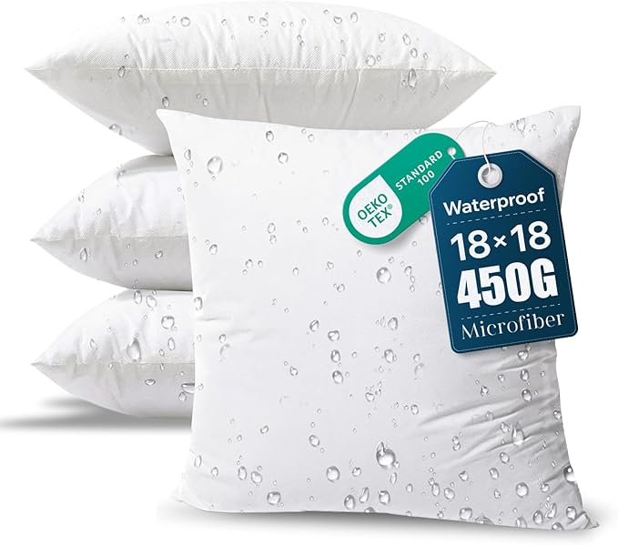 Phantoscope 18 x 18 Pillow Inserts - Pack of 4 Outdoor Water Resistant Throw Pillow Inserts Hypoallergenic Square Decorative Couch Sham Cushion Stuffer - 18 Inches