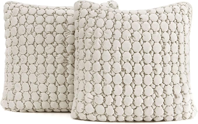 Throw Pillow Covers 18x18 Set of 2 Velvet Square Pillowcase Soft Skin-Friendly Thickened Decorative Farmhouse Cushion Covers Soft Bubble Texture for Couch Bedroom Living Room,Beige Gray