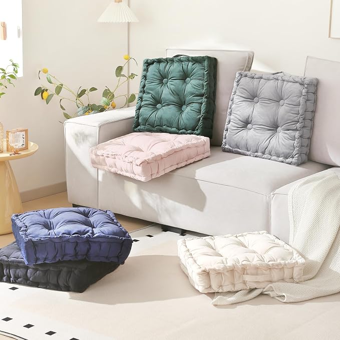 Square Floor Pillows, Large Floor Cushion for Adults Kids, Meditation Floor Pillow Seating Cushion with Shredded Memory Foam and Silk Wadding, 20"x20"x5" Blush 2 Count