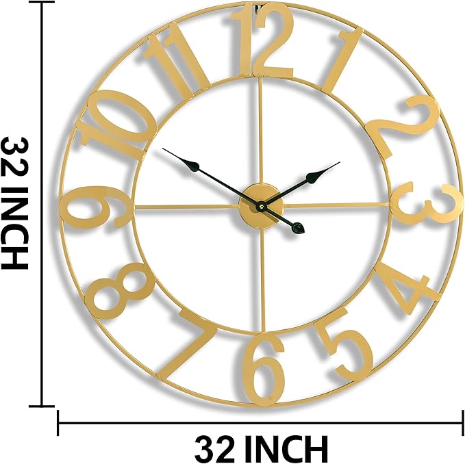 Sorbus Large Wall Clock for Living Room Decor - Wall Clock for Kitchen - 32 inch Big Wall Clock Decorative - Metal Wall Art - Analog Large Clock for Bedroom, Home, Kitchen, Office, Wall Decor (Gold)