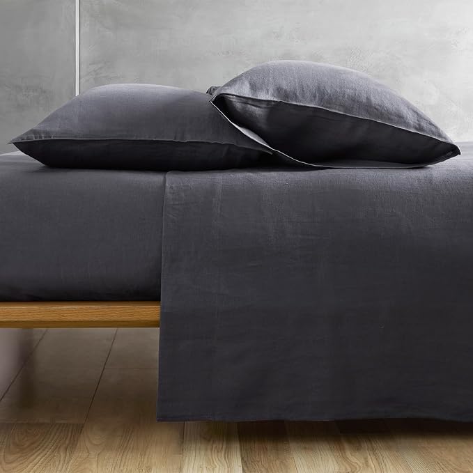 DAPU 100% Linen Pillowcases 20x30 Inches Pillow Cases (Pack of 2) with Envelope Closure, Stone Washed Breathable and Cooling (Dark Gray, Queen)