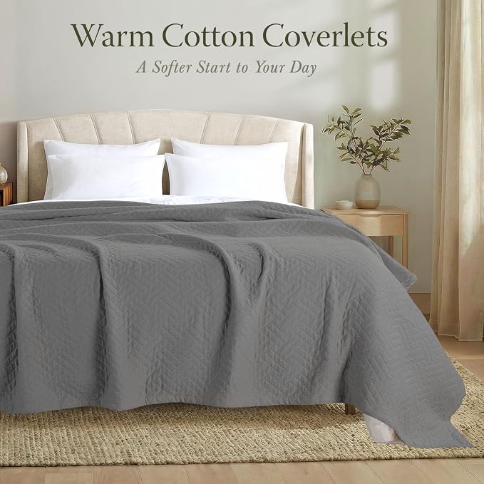 Threadmill Luxury Cotton Blankets for Twin Size Bed | All-Season 100% Cotton Twin Blanket for Bed | Criss Cross Jacquard Lightweight, Soft & Cozy Coverlet, 350GSM, 68 x 90 inches | Dark Grey