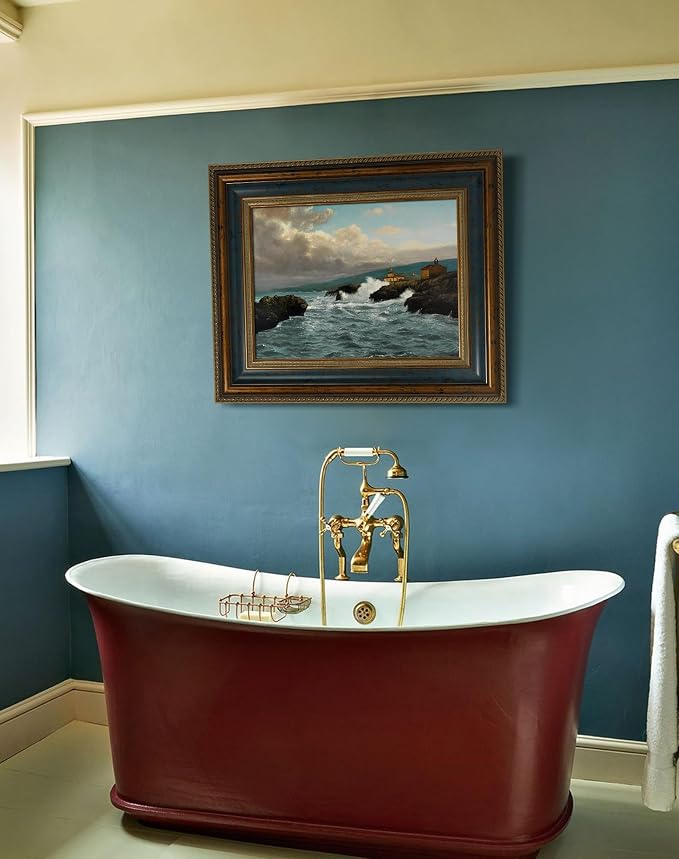 Solid Wood Canvas Frame for 16x20 Oil Paintings Art Prints, 3.5" Wide DIY Ornate Frames for Vintage Farmhouse Home Apartment House Wall Decor, No Back & Glass, Memorial Gift (Blue Gold)