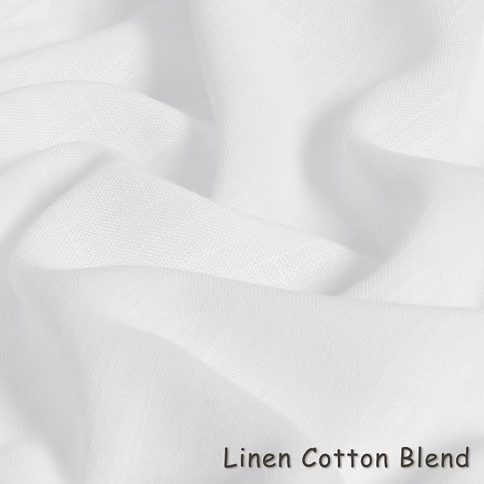 White Linen Curtains 54 Inch Length 2 Panels Set for Bedroom Dining Room Kitchen Grommet Linen Drapes Semi Sheer Soft Boho Farmhouse Neutral Window Curtains 54 Inches Long for Living Room Off White