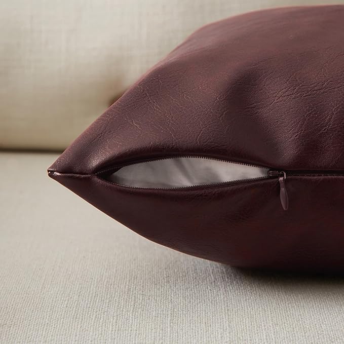 Fancy Homi Burgundy Faux Leather Boho Decorative Throw Pillow Covers 12x20 Inch, Thick Modern Solid Wine Red Cushion Case Set 30x50 cm for Couch Sofa Bed Livingroom, Rustic Modern Farmhouse Home Decor