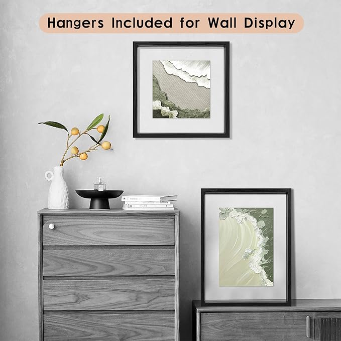 MUYE 12x12 Floating Frames Set of 2,Double Glass Picture Frame Display Any Size Photo up to 12x12,Wall Mount or Tabletop Standing,Black