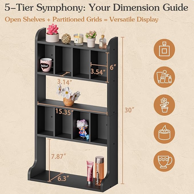 Keebofly Perfume Organizer Wall Mount & Large Cologne Display Case - Wooden Multi-Tier Trinket Shelf for Fragrances, Collectibles, Figures, Miniatures, Cosmetics and Shot Glasses,Black