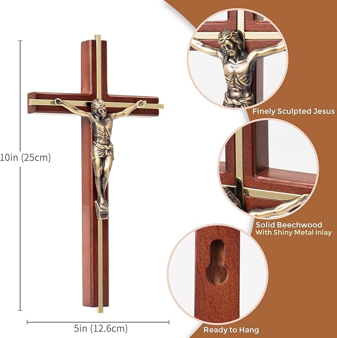 ACHIBANG 10" Crucifix Wall Cross with Jesus – Catholic Wooden Cross for Faith & Blessing, Wall or Home Decor