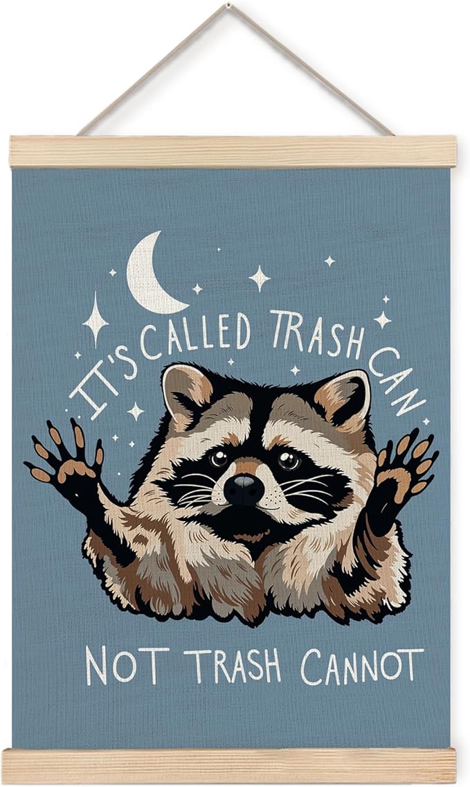 Foritho Funny Motivational Raccoon Meme Poster Wall Art Framed for Office Dorm Home, Sarcastic Work Trash Panda Office Canvas Prints Wall Decor for Coworkers Women Men, 12x16 Inch - Blue