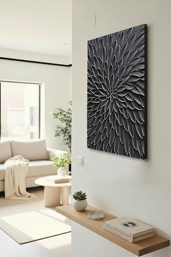 NANKAI Art Hand Painted Thick Textured Black Abstract Style Oil Painting, 36x24 inches, Three Dimensional Texture Abstract Painting, Home Wall Decoration Art