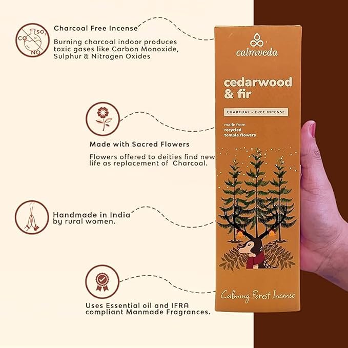 Calmveda Balsam Cedar Incense Sticks - (80 Scented Sticks) Charcoal Free, Made from Upcycled Flowers | Like Freshly Cut Christmas Tree Incense Sticks, Cypress Woodsy & Moss Notes | for Holiday Cheers