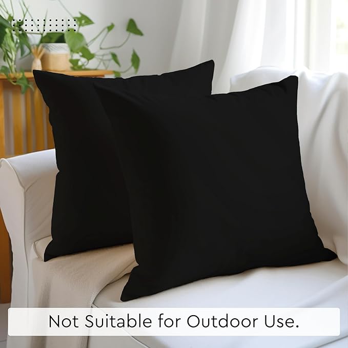 Encasa XO Throw Pillow Covers 26x26 in Set of 2 Jet Black | No Inserts | Cotton Pillow Covers for Living Room, Bed, Sofa, Couch | Decorative Cushion Covers with Improved Zipper