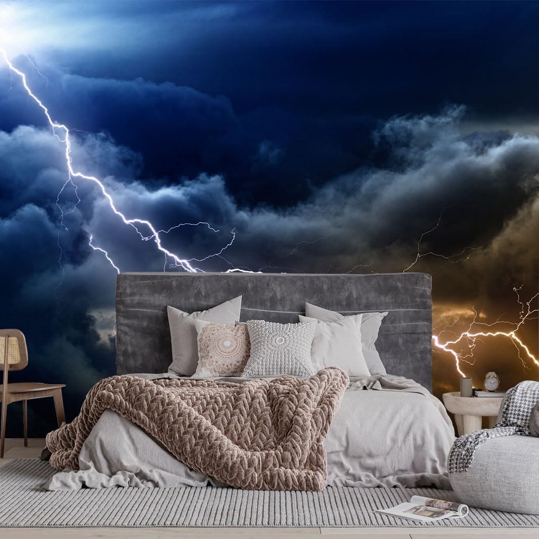 Dark Cloud Wallpaper Natural Scene Lightning Wall Mural for Boys Girls Bedroom Living Room Office (Not Peel n' Stick)