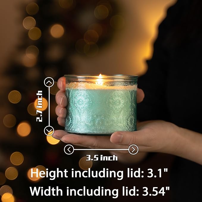 10 oz Blue Mandala Glass Candle Jars with Bamboo Lids, 9 Pack | Patented Embossed Design, Includes Wick Centering Devices & Warning Labels, Multiple Color Options