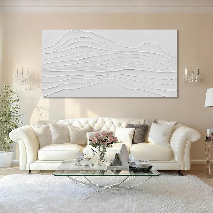 GAIDUOMAI Large Abstract Wall Decor White Line Wall Art Textured Minimalist Poster Contemporary Wall Painting for Living Room Office Bedroom 29"x 58" Hallway Decor