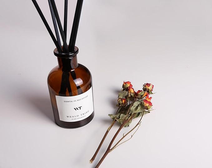 WEALD TRIBE Reed Diffuser Set for Bathroom Air Fresheners, Oil Diffuser Sticks | Sandalwood Rose Scent 4.0 fl oz Home Fragrance with Sticks Defusers | House Bedroom Office Shelf Decor