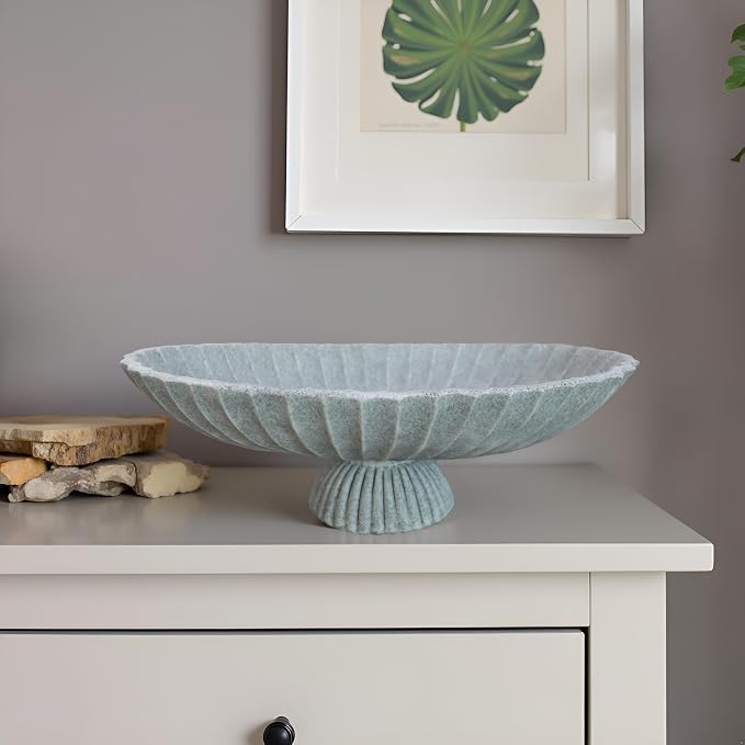 14.5" Large Decorative Long Bowl decor - Fluted Scalloped Decorative Bowls for Home Decor,Ruffle Decor,Stylish Key Bowl for Entry Table,Decorative Fruit Bowls for Kitchen Counter,artificial marble