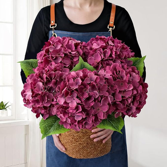 JINWOE Silk Hydrangea Artificial Flowers, 5Pcs 20Inch Large Lifelike Silk Artificial Hydrangeas, Full Fake Flowers for Bouquet Table Centerpieces Wedding Indoor Home (Majestic Purple)
