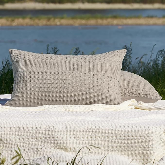 PHF 100% Cotton Waffle Pillow Shams King Size, 2 Pack 20" x 36" Soft Skin-Friendly Pillowcases, No Filling, Aesthetic Woven and Breathable Waffle Weave Pillow Case Covers for Bed, Pearl Gray