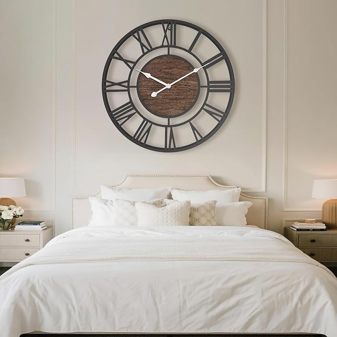 Pytha Sight Large Wall Clock for Lving Room,16 Inch Modern Industrial Decorative Metal Silent Battery Operated Big Roman Numerals Wall Clocks for Bedroom,Kitchen,Dining Room,Office,Kitchen