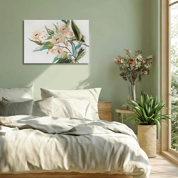 Green and Gold Wall Art Nature Wall Decor for Kitchen Bathroom Flowers Canvas Pictures Contemporary Framed Art 11x15 Inch Dining Room Decor