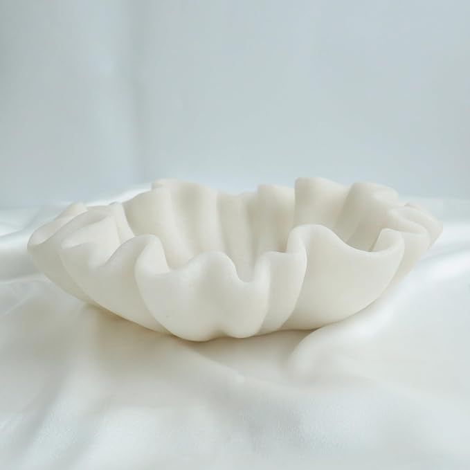 12" Large Decorative Bowl decor - milky white Scalloped Decorative Bowls for Home Decor - Organic Fluted Modern Home Decor,Ruffle Decor key bowl,bowl for keys