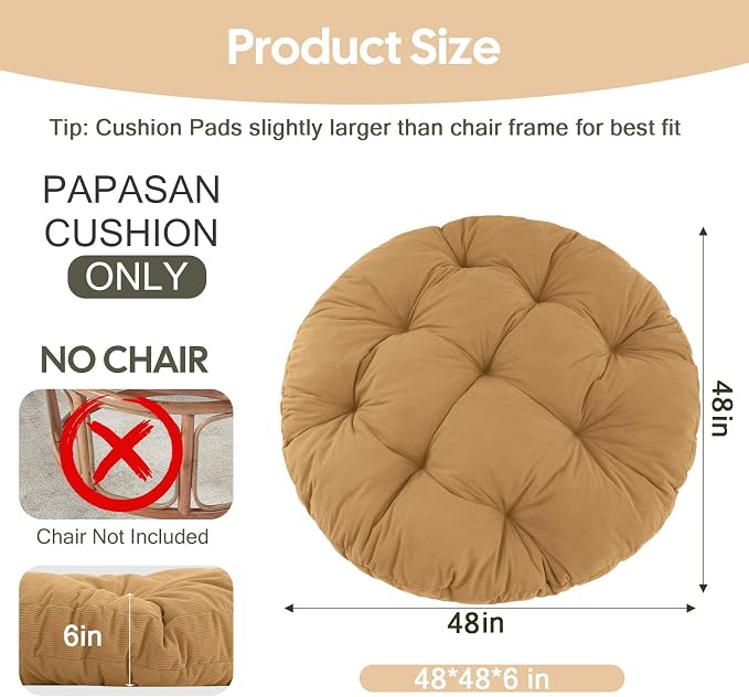 idee-home Papasan Chair Cushion, Circle Papasan Chair Cushion(Cushion Only) | Papasan Cushion with Thick Corduroy Cover, 48 x 48 Inch Cushion for Egg Chair, Dark Grey