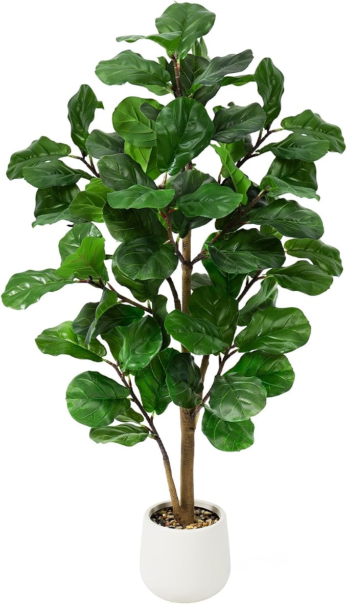 Faux Fiddle Leaf Fig Tree 5ft Tall Indoor Fake Tree in White Pot with 70 Leaves Artificial Ficus Lyrata House Plant for Indoor Home Office Bedroom Living Room Decor Perfect Housewarming Gift