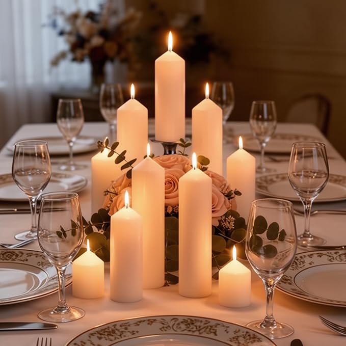 Pillar Candles Bulk Set - Unscented, Smokeless, Dripless | 3 Sizes: 2x3, 2x6, 2x8 Inches | Ideal for Weddings, Christmas & Home Decor (72, Ivory White)
