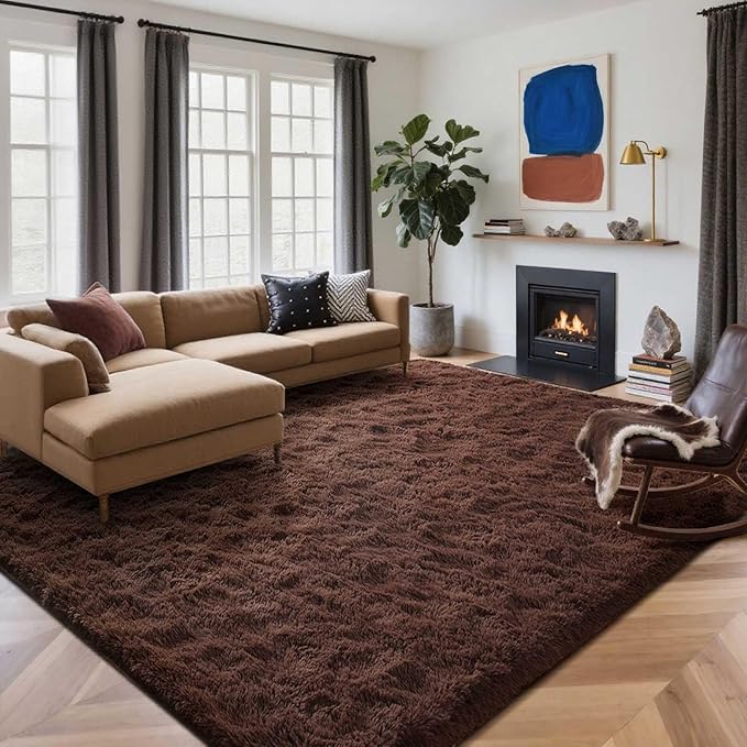 6x9 Ft Large Shag Rugs for Living Room Decor, Ultra Soft Brown Fluffy Furry Area Rugs for Bedroom Indoor Floor, Aesthetic Carpet for Kids Home