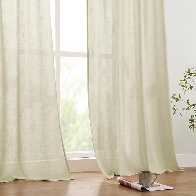 Joydeco Linen Curtains 72 Inch Length 2 Panels Set, Light Filtering Curtains for Bedroom Living Room,Linen Blend Drapes 52 Inches Wide with Back Tab Rod Pockets (W52 x L72 Inch, Natural)