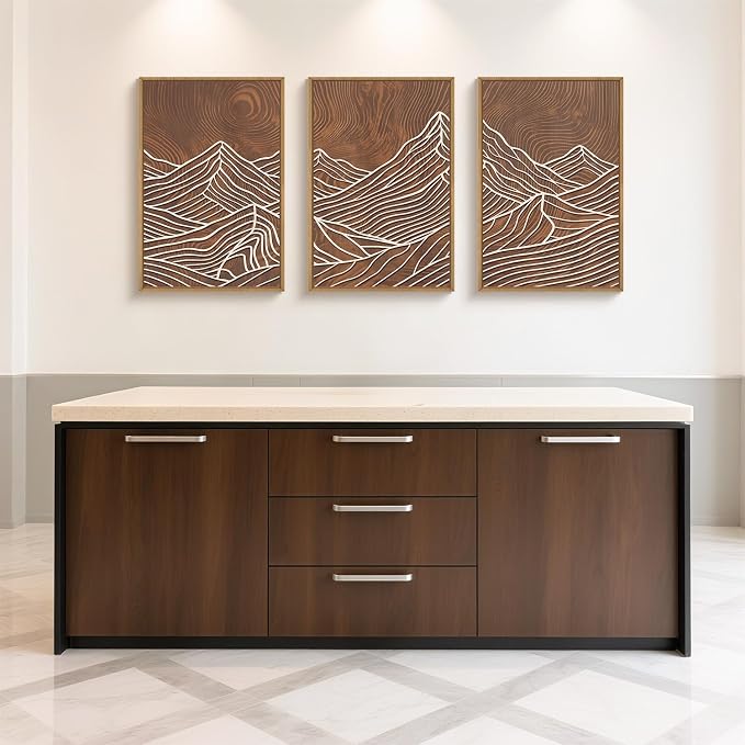 HPINUB Line Style Mountain Framed Canvas Wall Art Set, Vintage Tree Rings Wall Decor, Abstract Tree Spiral Wall Painting, Modern Nature Art Prints for Living Room,Bedroom,Farmhouse-16 x24 x3
