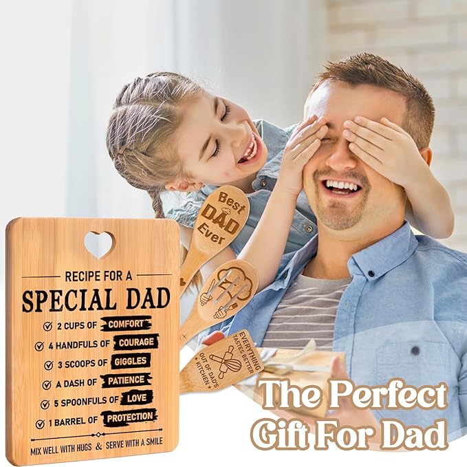 Gifts for Dad - "Recipe for a Special Dad" Cutting Board Dad Birthday Gifts, Bamboo-Made Engraved Birthday Gifts for Dad from Daughter in Kitchen, Gifts for Father Birthday.
