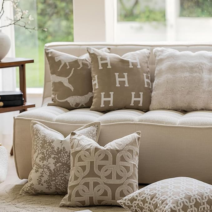 Croker Horse 18x18'' Inches Throw Pillow Cushion Cover - Pig Nose Pattern Chenille Jacquard Embroidery Luxury Modern Style Couch Sofa Pillow for Living Room Bedroom