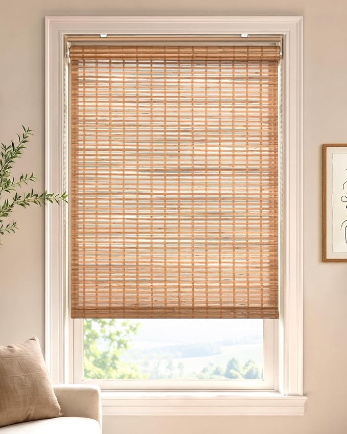UNISHADES Cordless Bamboo Roller Shades, 36×70 in, Squirrel | Woven from Wide Bamboo Strips Roll Up Blinds, Protecting Privacy, Light Filtering