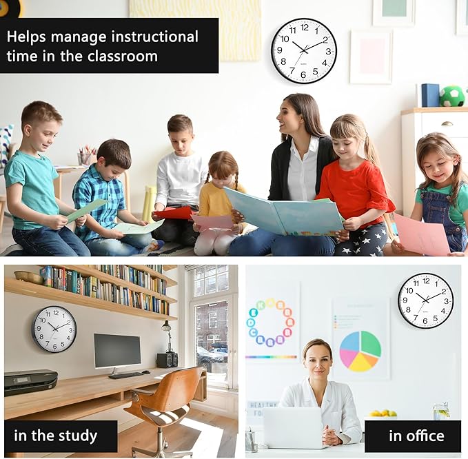 Inbagi 8 Pcs Wall Clock Large Silent Battery Operated Wall Clocks Modern Non Ticking Clocks Bulk Decorative for Kitchen Office Living Room Home Bathroom Bedroom Classroom (Black,14 Inch)