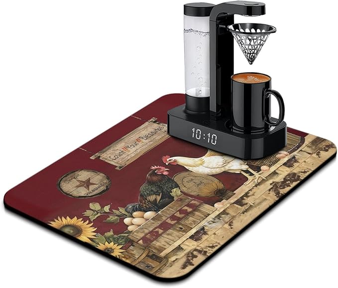 Fun Coffee Mat 24inx18in,Coffee Bar Mat for Countertops,Absorbent Hide Stain Anti-Slip Coffee Bar Accessories Fit Under Coffee Machine Mat,dish Drying Mats for Kitchen
