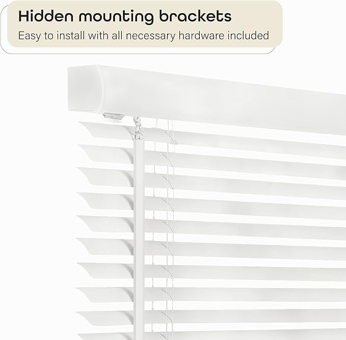Cordless Light Filtering Mini Blinds for Indoor Windows - 34 Inch Width, 64 Inch Length, 1" Slat Size - Pearl White - Cordless GII Morningstar Window Blinds for Interior by Achim Home Decor